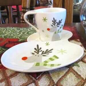 Forum porcelain cup and saucerplate with Rudolph reindeer with his green scarf